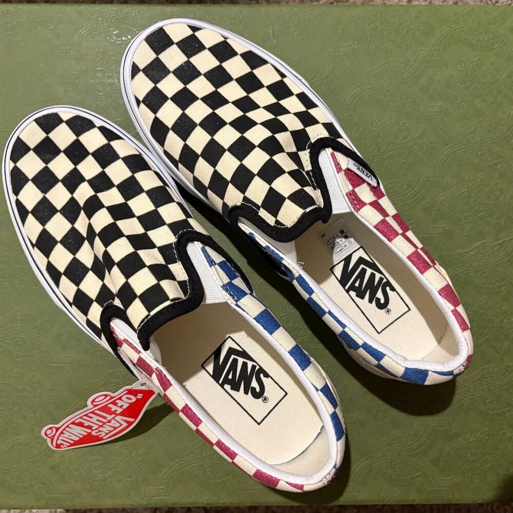 NWT Vans Classic Slip-On Glitter Check - Multi Rainbow Size 7.5W/6M